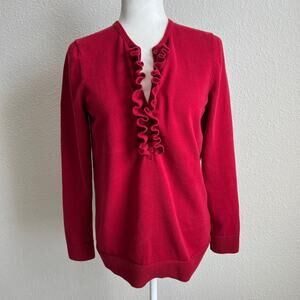 Gap Factory Red Ruffle Pullover Sweater Women's L Casual Long Sleeve Cotton